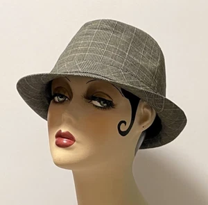 Vintage Trilby Hat - Grey Check - L 58cm Pork Pie Stingy Brim Ska Rude Boy Girl - Picture 1 of 17