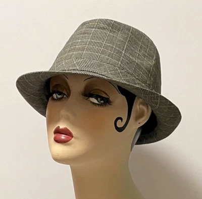 Vintage Trilby Hat - Grey Check - L 58cm Pork Pie Stingy Brim Ska Rude Boy Girl - Image 1 of 4