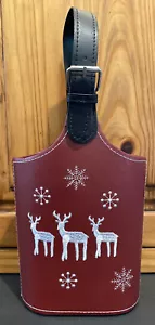 Bolso de Vino Bolso de Mano Cuero Granate Doble Portabotellas Tema de Vacaciones con Escena de Invierno - Imagen 1 de 13
