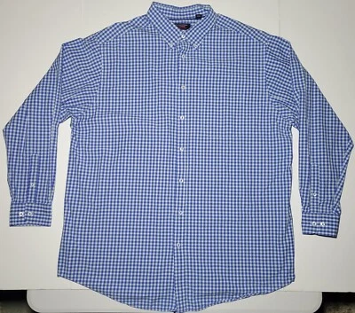 Roundtree And Yorke Mens Blue White Checkered Long Sleeve Button Up Shirt 2XT - Image 1 of 4