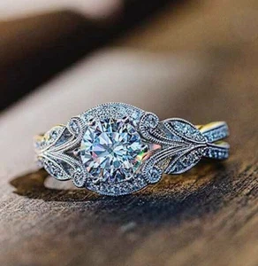 1.95 CT Simulated Diamond Authentic Vintage Style Engagement Ring Silver Plated - Picture 1 of 7