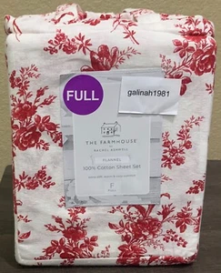 FARMHOUSE by Rachel Ashwell Shabby Chic Red Floral Cotton Flannel FULL Sheet Set - Picture 1 of 4