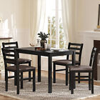 5-Piece Dining Table Set, Rubber Wood Kitchen Table 4 Pu Upholstered Chair Black