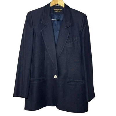 Blazer Vintage Años 80 Giorgio Sant’Angelo Azul Marino Lino Rayón Talla 10 Hecho en Rumania Foto 1 de 4