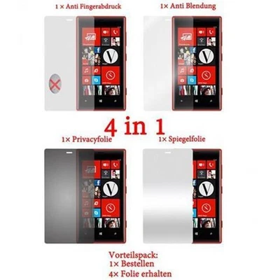 4x Protection Films for Nokia Lumia 720 Privacy Mirror Matt Fingerprint - Image 1 of 2