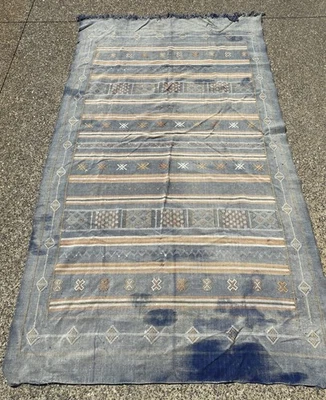 Handmade Blue gld Beni Ourain Rug Tribal Berber vintage Moroccan Rug Atlas Mtns  - Image 1 of 4