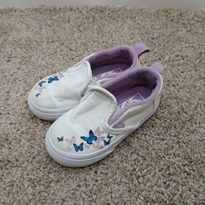Toddler Girl Vans Sz 7.5 White And Purple Butterfly Slide On. - Picture 1 of 6