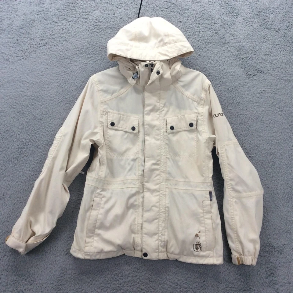 Chaqueta Burton Mujer Mediana Blanca Con Capucha Snowboard Esquí Cremallera Completa Bolsillos Invierno Foto 1 de 4