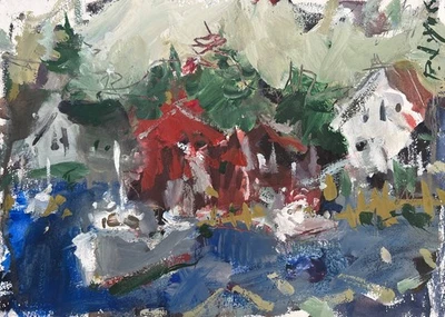 Loose Acrylic Coastal Landscape – Fish Shack & Lobster Boats – 11x15" Seaside - Image 1 of 2