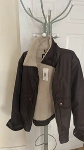 Brown men’s Wrangler Leather Bumper Jacket, Medium Size, New With Tags. - Picture 1 of 7