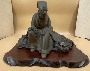 Japanese Meiji Bronze Okimono - Man W/ Rui & Silver Turtle Signed - Picture 1 of 22