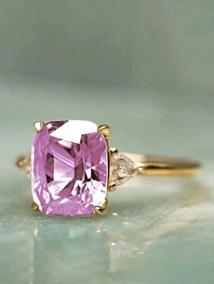 Lindo anel de cobre folheado a ouro de zircônia cúbica rosa tamanho 5 - Imagem 1 de 4