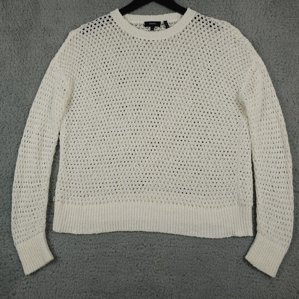 Suéter Theory Mujer Pequeño Crema Karenia Sughero Tejido Abierto Slouchy Pullover Foto 1 de 4