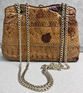 Bolso sin asas de piel de serpiente marrón vintage sin marca ¡Excelente! - Imagen 1 de 17