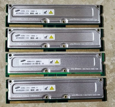 4x Samsung 128MB PC-800 Non ECC 800Mhz RAMBUS RIMM RDRAM MR16R0828BN1-CK8IN - Image 1 of 2