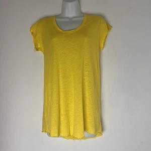 American Vintage Yellow Raw Hem T-Shirt 100% Cotton, Size S Distressed Edge - Picture 1 of 6