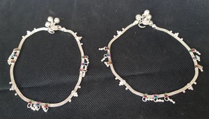 1 par de cadenas para pies - plata 925 estrecha con elementos de colores hechas a mano - Imagen 1 de 12