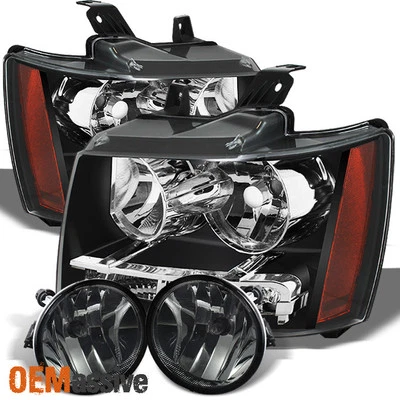 Fits 2007-2014 Suburban Tahoe Avalanche Clear Len Black Headlight+Smoke Fog Lamp — 第 1/4 张图片