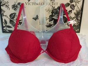 Victoria Secret Bombshell Add-2-Cups Rose Lace Push-Up Bra 36A Red (60135) - Picture 1 of 9