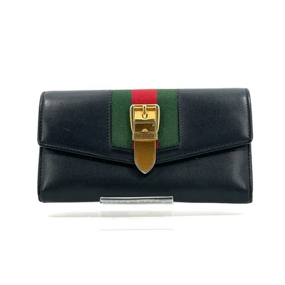 Auténtica billetera GUCCI Sylvie Sherry Line cuero negro herrajes dorados 131848 Foto 1 de 4