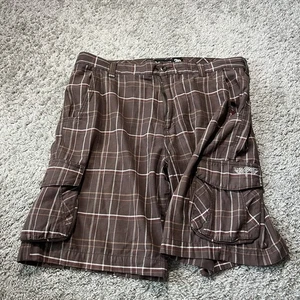 Vintage Y2k Billabong Plaid Cargo Shorts 38 Cotton Surf Skate 90s Grunge Baggy - Picture 1 of 8