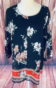 Women’s Size 14W 16W Blouse Cato Floral Layered Look 3/4 Sheer Sleeves Silky  - Picture 1 of 12
