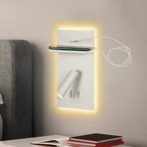 9W Clear LED Bedside Lamp Fixture Wall Reading Light Backlight USB Charging Port - Picture 1 of 14