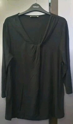 Precis Black Viscose Tunic Size M Top 3/4 Sleeve Twist Front Round Neck Blouse - Image 1 of 4