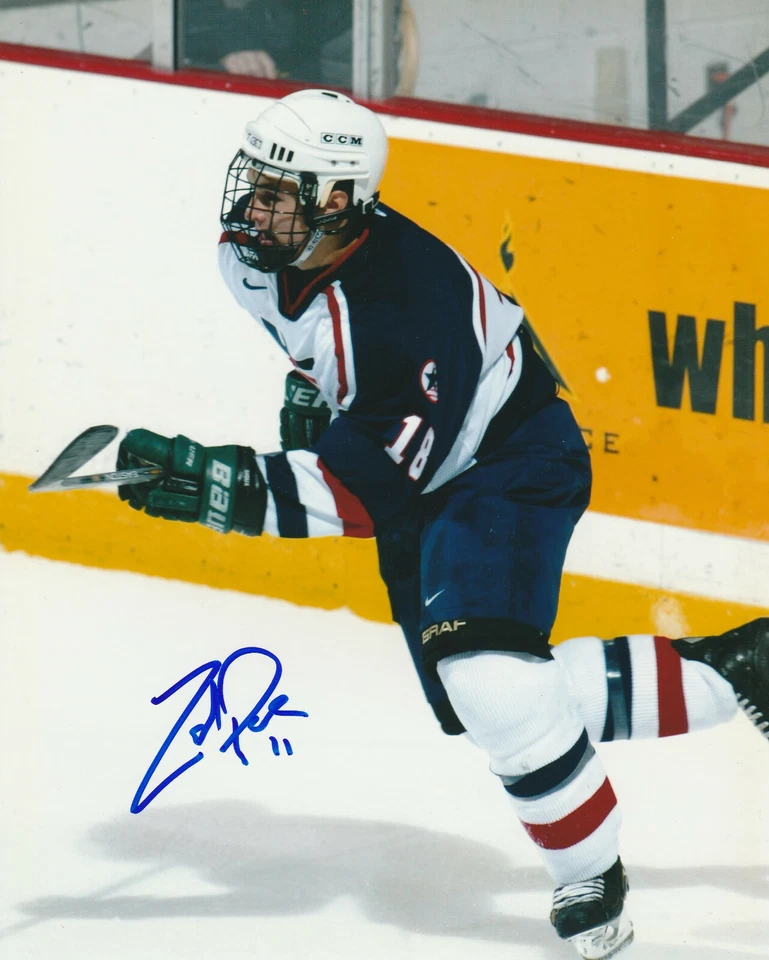 ¡FOTO 8x10 del equipo firmado por Zach Parise de hockey de Estados Unidos! Autógrafo MINNESOTA WILD Foto 1 de 1