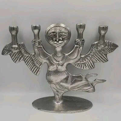 Don Drumm Aluminum Angel 4 Candle Candelabra Unsigned 10 1/2" T - Image 1 of 4