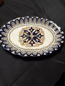 I. Godinger & Co. Cobalt Blue beige black Majolica 17” Platter - Picture 1 of 3