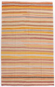 Vintage Circa 1940 Orange Turkish Kilim Flatweave Rug 5'7 X 8'6 E25360 - Picture 1 of 13