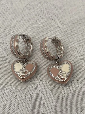 Pendientes colgantes Lauren G Adams rosa esmalte corazón nuevos  Foto 1 de 3
