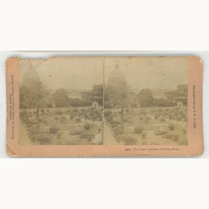 Antigua tarjeta estereoscópica B W Kilburn Jardín de los Papas Vaticano Roma 1896 - Imagen 1 de 2