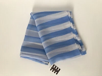 New with Tag HENRI BENDEL Blue & White Stripe Silk Chiffon Infinity Loop Scarf - Image 1 of 4