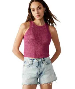 Steve Madden Hannah Crochet Tank Top Rose Pink Size L NWT $69 - Picture 1 of 1