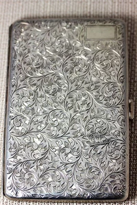 Antiguo estuche para cigarrillos tallado plata esterlina 950 década de 1920 130 gramos 5" - 11404 - Imagen 1 de 7