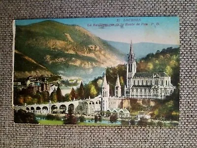 Cpa Lourdes La Basilique Vue De La Route De Pau • 3.22€