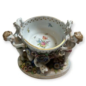 Antique German Von Schierholz Porcelain Cherubs Centerpiece Bowl 7" x 9.75" - Picture 1 of 11