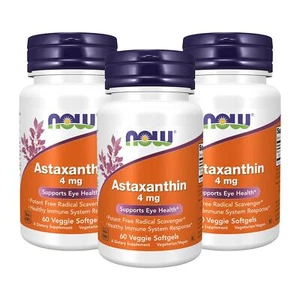 3 x NOW Astaxanthin 4 mg features Zanthin reg; Eye Health 60 Veg Softgels - Picture 1 of 4