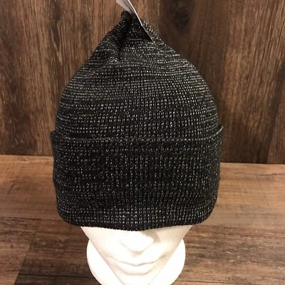 LUREX Hat Fleece Lines Women's Beanie Black Silver Threads One Size NEW - Image 1 of 4