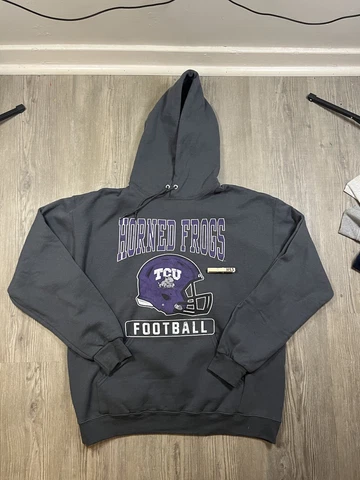 TCU Horned Frogs Hoodie Sweatshirt Mens Large Gray Pullover Long Sleeve Cover