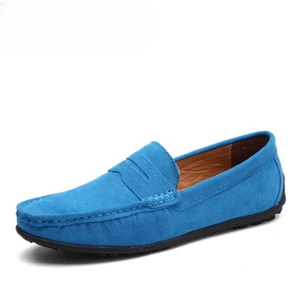 Men's Soft Loafers Genuine Leather Flat Casual Breathable Flats Driving Shoes - Picture 1 of 33