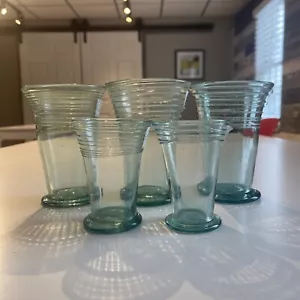 Vintage MCM(?) Art Deco(?) Green Footed Tumblers Ice Tea Glasses Set of 5 - Picture 1 of 12