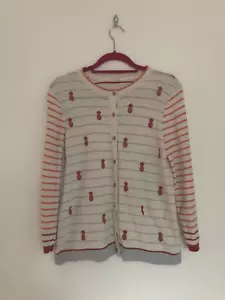 White Stuff Cardigan Cotton Knit Size 16 Pineapple Print Striped Neutral Natural - Picture 1 of 8