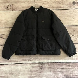 Obey Charlie Jacket Mens M Black Puffer Bomber Skater Streetwear Cargo Pockets - Picture 1 of 13