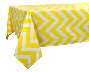 60 x 102 in. Cotton Tablecloth Chevron Stripes Yellow & White - Picture 1 of 1
