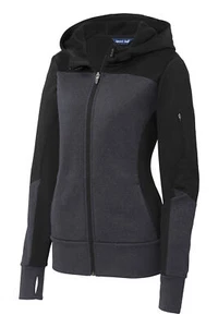 Sport-Tek Ladies Fleece Colorblock Full-Zip Hooded Jacket Black/Graphite Medium - Picture 1 of 2