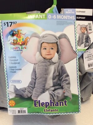NWT Rubies Halloween Costume Infant 0-6 Mo Grey Elephant Jumpsuit Outfit - Image 1 of 4