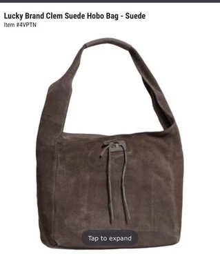 NWT Lucky Brand Clem Deep Taupe Suede Hobo Handbag MSRP $168 - Image 1 of 4